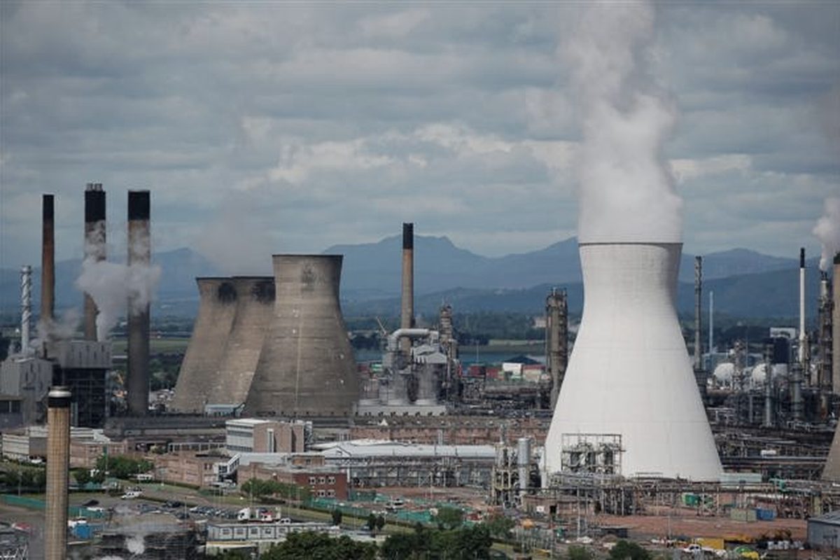 A petrochemical works with cooling towers